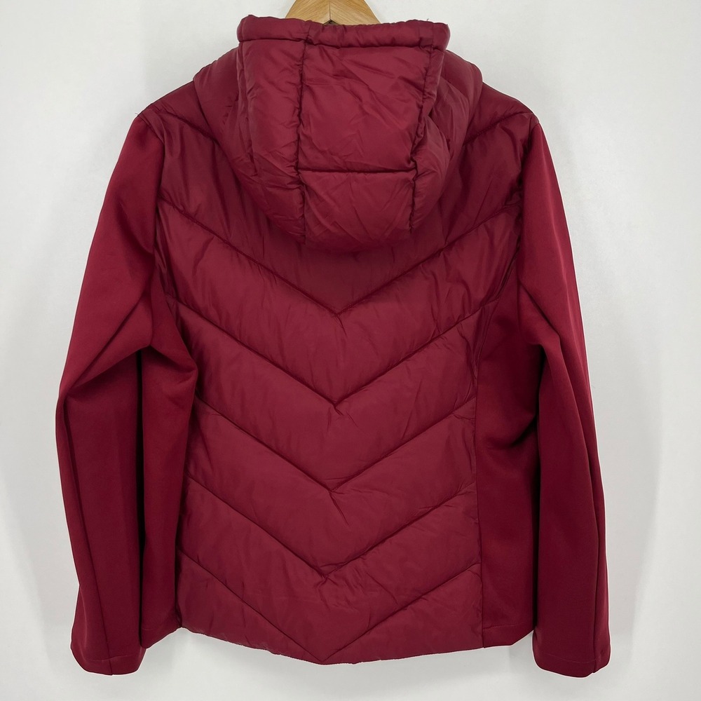 DKNY Womens Burgundy Hybrid Quilted Puffer Hooded Jacket Large Outerwear - Picture 5 of 12